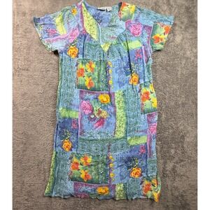 Vintage Loungees Shift Dress Tile Watercolor Art Floral Womens XL Short Sleeve